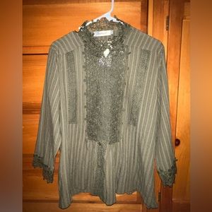 New Olive Green Loose/Front Lace Blouse